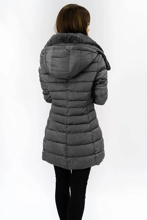 DŁUGA KURTKA DAMSKA ZIMOWA Z KAPTUREM GRAFITOWA (B1068-30)