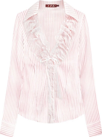 KOSZULA W PASKI Z KORONKĄ BIAŁO-RÓŻOWA (X1072X)