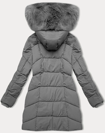 Kurtka zimowa damska plus size do połowy uda S'west szara ciemna (B8306-70)