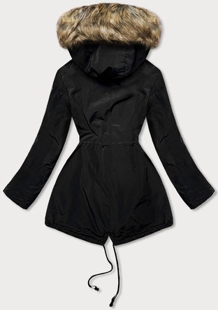 Parka damska z futrzaną podszewką czarna (m-21207)