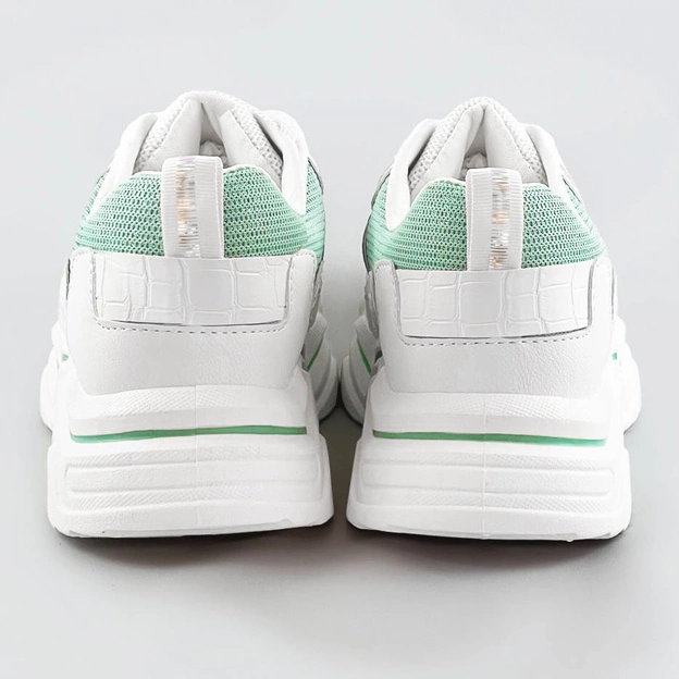 Sneakersy damskie z brokatowymi wstawkami biało-miętowe (lu-2)
