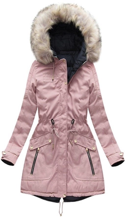 DWUSTRONNA DAMSKA KURTKA ZIMOWA Z KAPTUREM RÓŻOWO-GRANATOWA (W632)