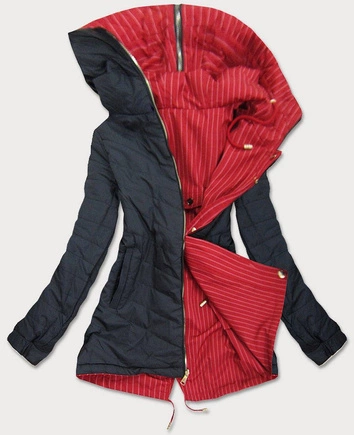 Dwustronna kurtka z kapturem w paski czerwono-czarna (w659)
