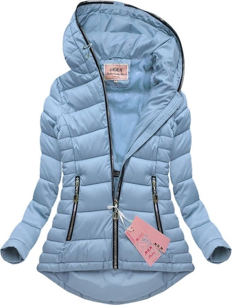 KRÓTKA PIKOWANA KURTKA Z KAPTUREM BŁĘKITNA (W516)