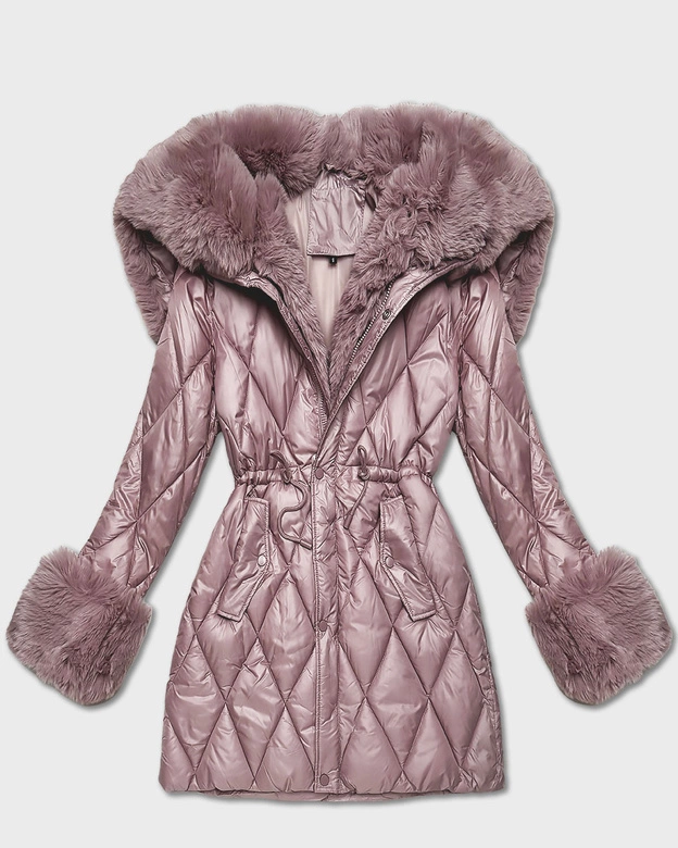 Kurtka z futrzanym kapturem tworzącym kołnierz różowa (T3-2635#-52)