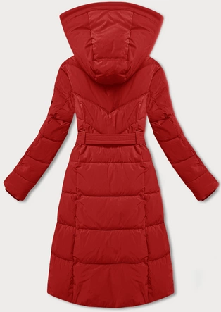 Zimowa kurtka damska z paskiem LHD ciemnoczerwona (LHD-24575)