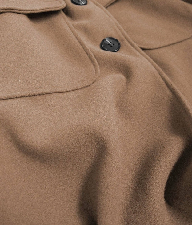 WIĄZANY PŁASZCZ Z KOŁNIERZEM BRĄZOWY (626ART)