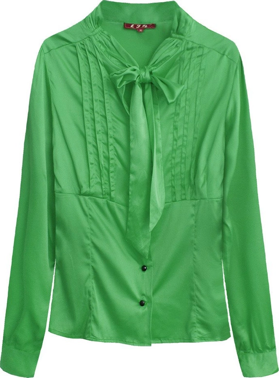SATYNOWA KOSZULA Z WIĄZANĄ STÓJKĄ ZIELONA (X1066X)