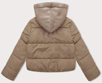 Krótka zimowa kurtka damska z dresowym kapturem J Style ciemny beż (16M9187-158)