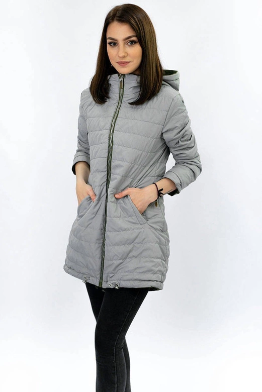 DWUSTRONNA PARKA Z KAPTUREM KHAKI-SZARA (W0232)