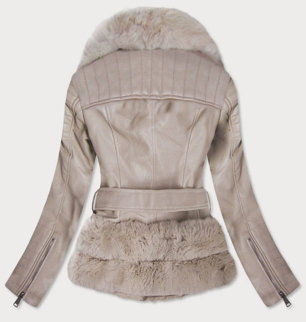 RAMONESKA Z FUTRZANYM KOŁNIERZEM BEŻOWA (0580)