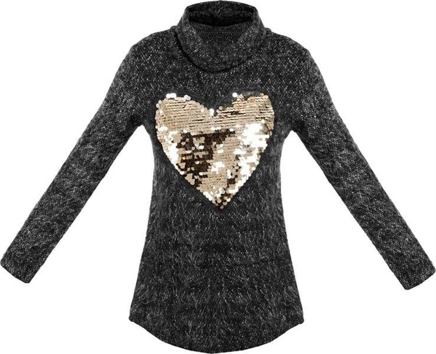 GRAFITOWY SWETER Z BŁYSZCZĄCYM SERCEM (X4044X)