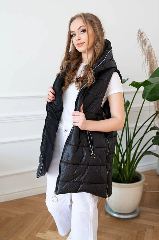 DŁUGI BEZRĘKAWNIK DAMSKI Z SUWAKAMI CZARNY (A9363)