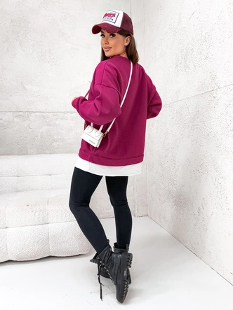 Oversizowa bluza z imitacją koszuli bordowa (82163)