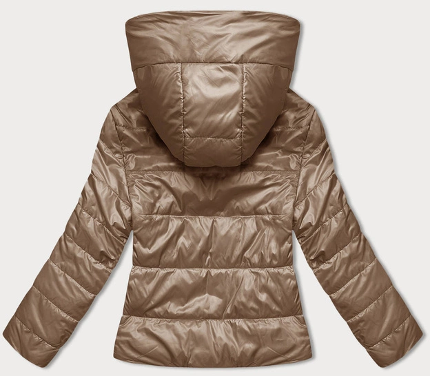 Krótka kurtka damska z kapturem karmelowa (B8187-101)