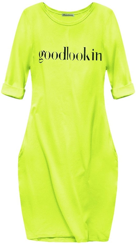 BAWEŁNIANA SUKIENKA OVERSIZE NEONOWA ŻÓŁTA (287ART)