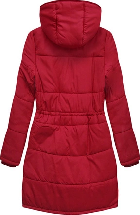 PIKOWANA DAMSKA KURTKA ZIMOWA Z KAPTUREM CZERWONA (B2627)