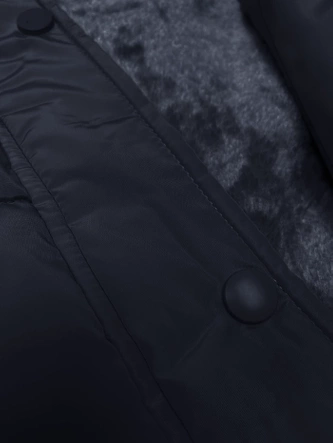 Długa kurtka zimowa z kapturem granatowa (V726)