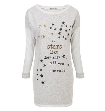 DŁUGA BLUZA Z NAPISAMI SZARY MELANŻ (GOOD4)