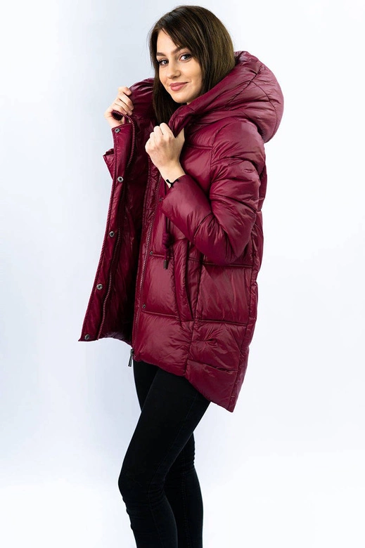 ASYMETRYCZNA DAMSKA KURTKA PIKOWANA BORDOWA (7658)