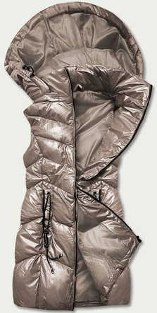 DAMSKA KAMIZELKA Z KAPTUREM CIEMNY BEŻ (B8026-12)