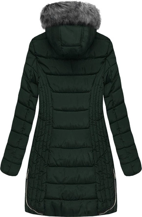 PIKOWANA DAMSKA KURTKA ZIMOWA Z KAPTUREM BUTELKOWA ZIELEŃ (B2632-30)
