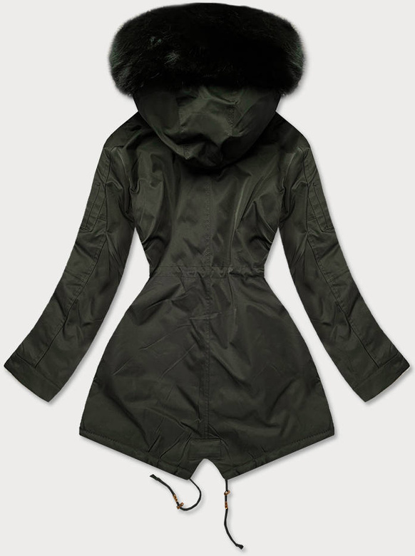 Damska kurtka parka zimowa z kapturem khaki (b531-11)