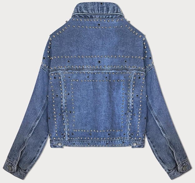 Damska kurtka jeansowa z dżetami niebieska (A1700)