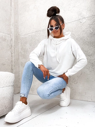 Welurowa bluza z kapturem ecru (8270)