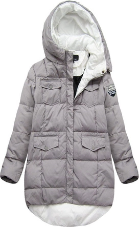 KURTKA ZIMOWA Z PUCHEM NATURALNYM SZARA (8087)