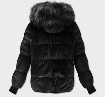 Sztruksowa damska kurtka z kapturem czarna (7696)