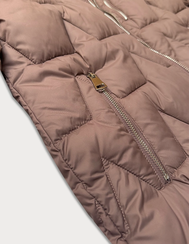 Pikowana przejściowa kurtka damska z dzianinowymi ściągaczami Libland brązowa (LD-7775)