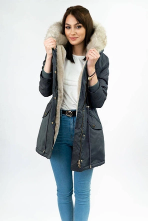 DAMSKA PARKA ZIMOWA NA FUTERKU GRANATOWA (B508)