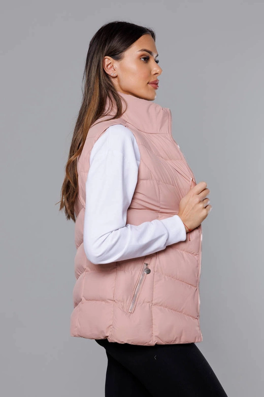 Puchowy bezrękawnik damski różowy (5M719-46)