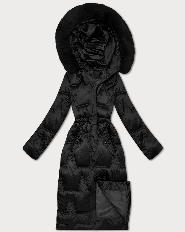 Zimowa kurtka damska ze ściągaczem w talii S'West czarna (B8522-1)