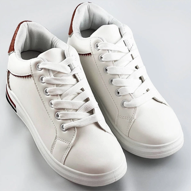 Sportowe buty na ukrytym koturnie biało-brązowe (666-16)