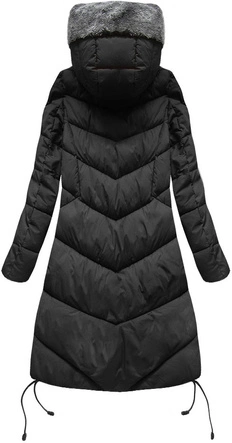 Długa kurtka zimowa z kapturem czarna (7755)