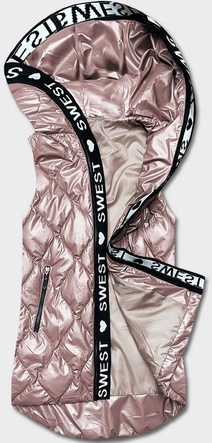 Bezrękawnik damski z kapturem perłowy róż (B8149-51)