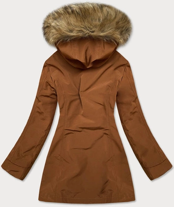Zimowa kurtka damska z futrzaną podpinką karmelowa (m-21005)
