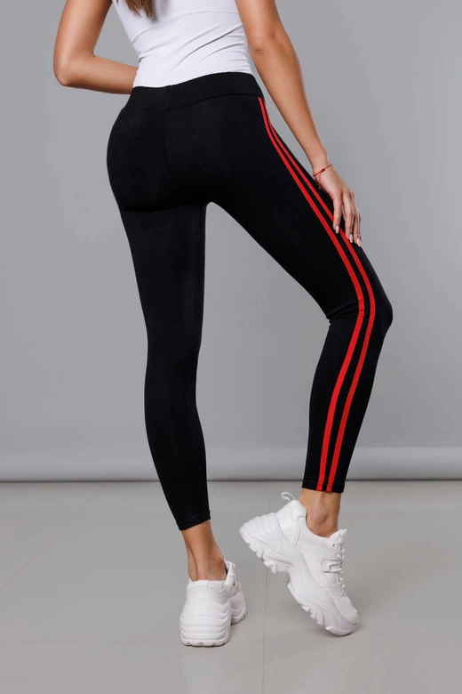 Legginsy sportowe z lampasami czarno-czerwone (YW01052-D1-5)