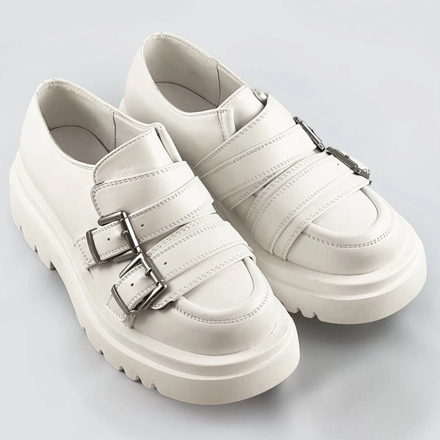 Mokasyny na grubej podeszwie ecru (s860)