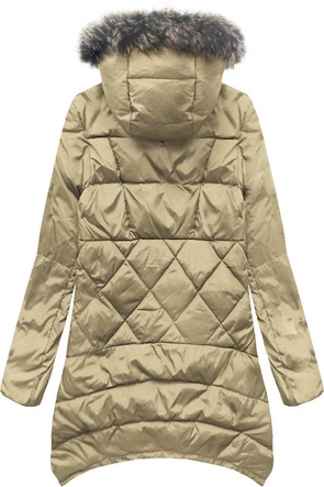 PIKOWANA KURTKA Z PUCHEM NATURALNYM CIEMNOBEŻOWA (1412)