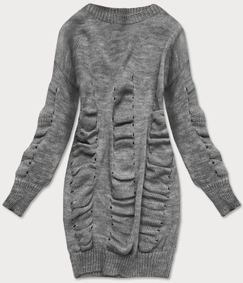 DŁUGI SWETER Z MARSZCZENIAMI CIEMNOSZARY (181ART)