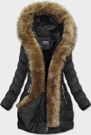 PIKOWANA KURTKA DAMSKA ZIMOWA Z KAPTUREM CZARNA (W756-1)