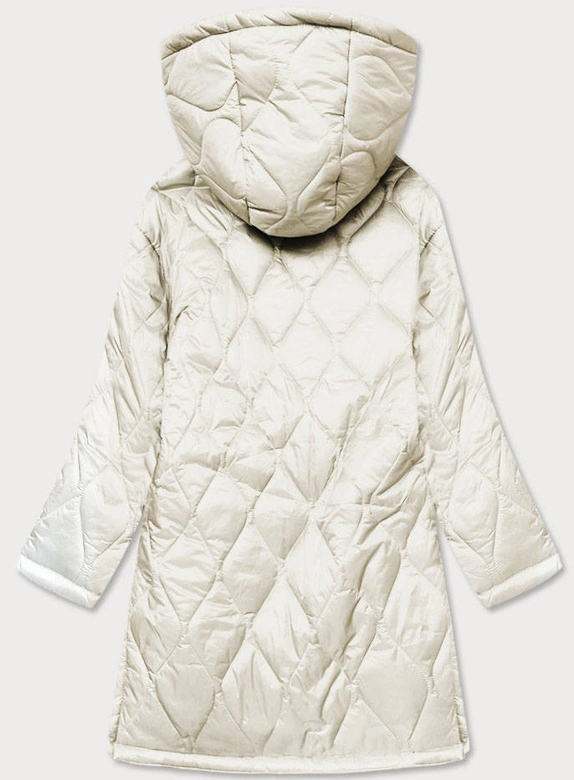 Oversizowa pikowana kurtka damska z kapturem ecru (ag5-010)
