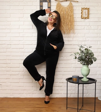 Dres damski z rozpinaną bluzą plus size czarny (8216)