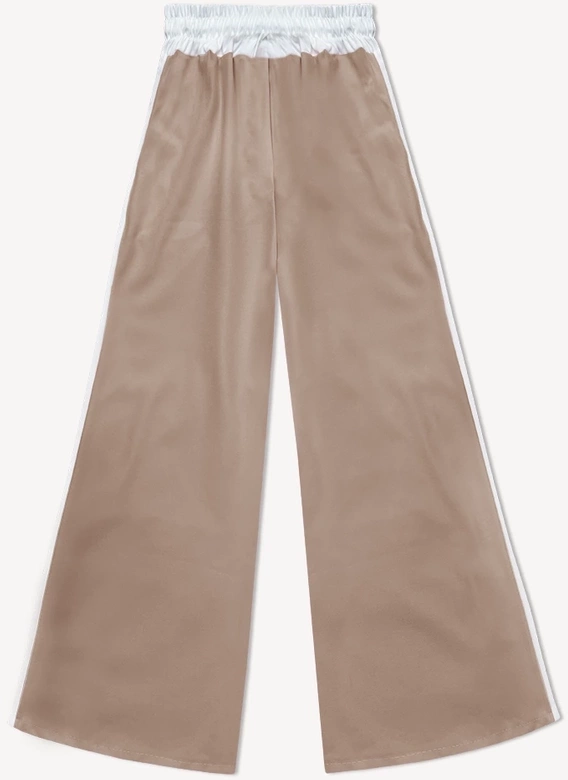 Luźne spodnie damskie z lampasami karmel (764ART)