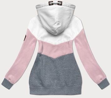 Trójkolorowa gruba bluza damska biały-róż-szary (2303)