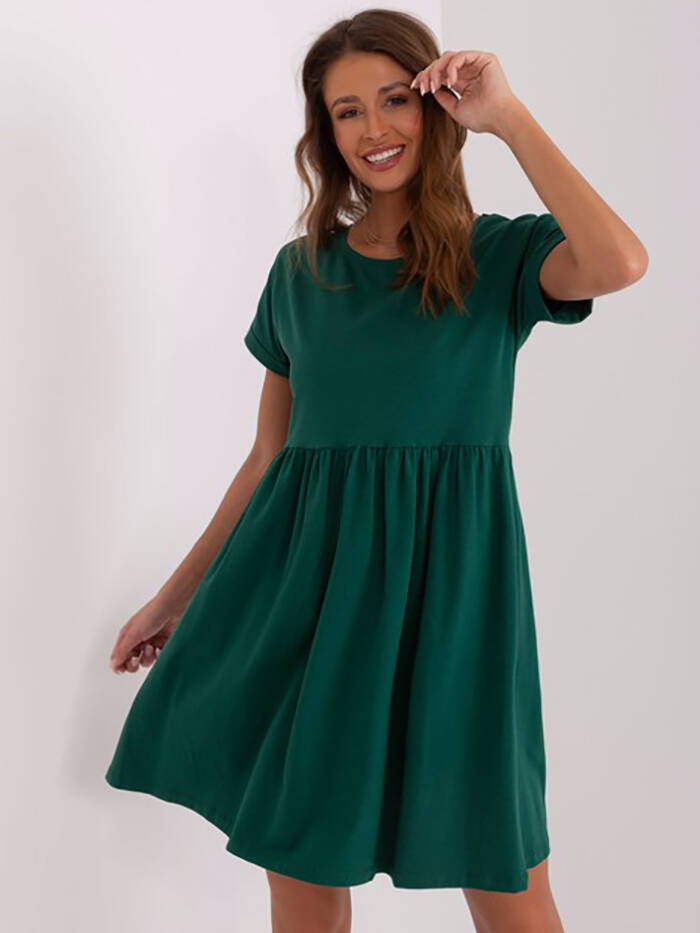 Bawełniana sukienka z rękawami typu nietoperz ciemny zielony (5672-38)