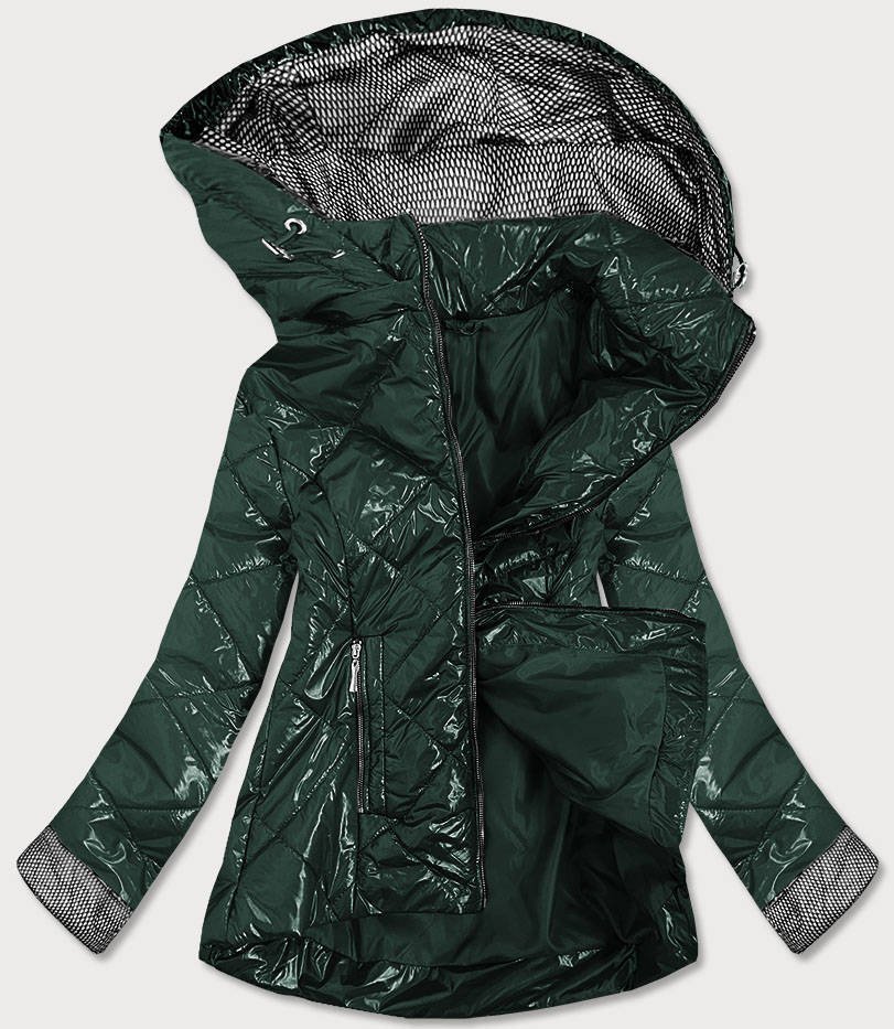 Błyszcząca damska kurtka pikowana zielona (b9573)